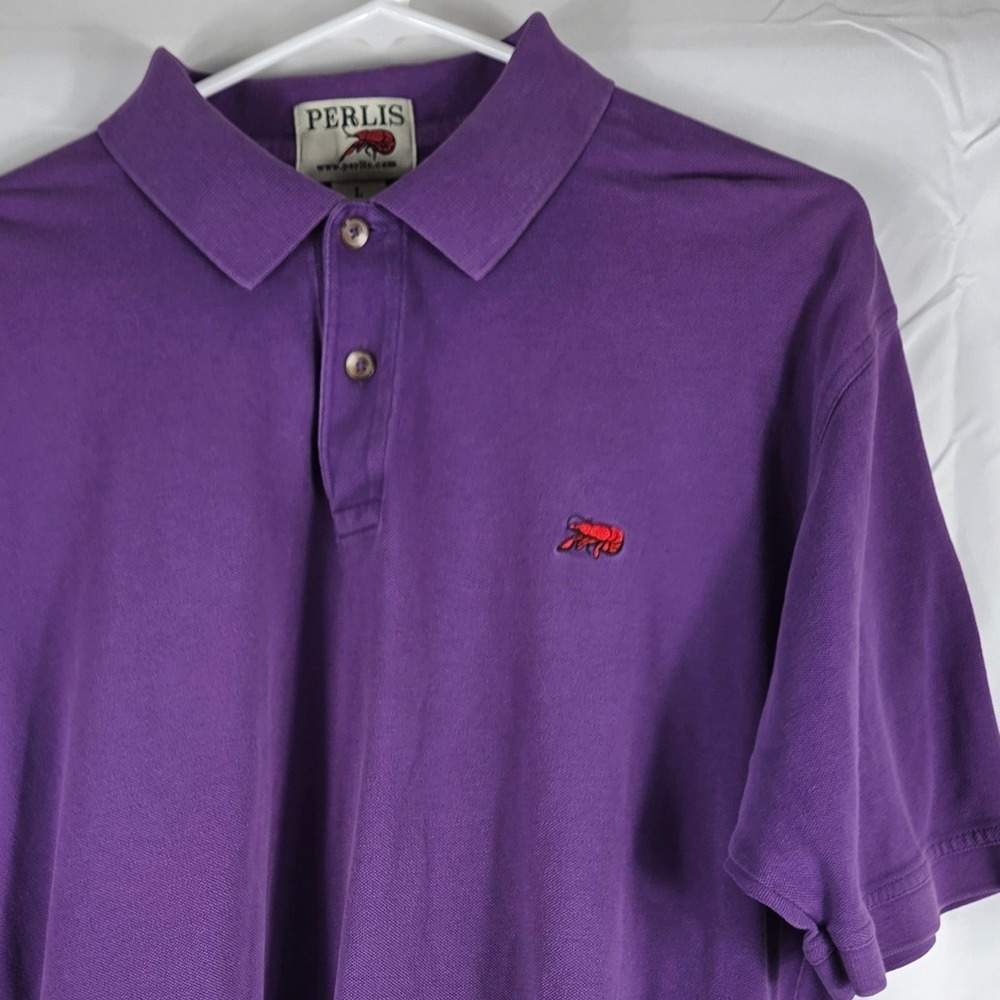 Perlis New Orleans Mens Purple Peruvian Cotton Crawfish Logo Polo Shirt Large